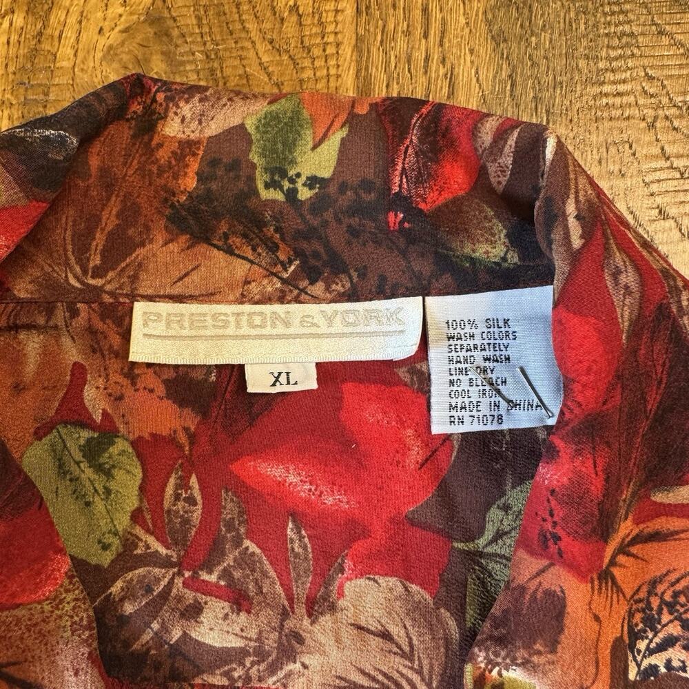 VINTAGE Preston & York Womens Sz XL 100% Silk Button Down Long Sleeve Shirt - Picture 2 of 5